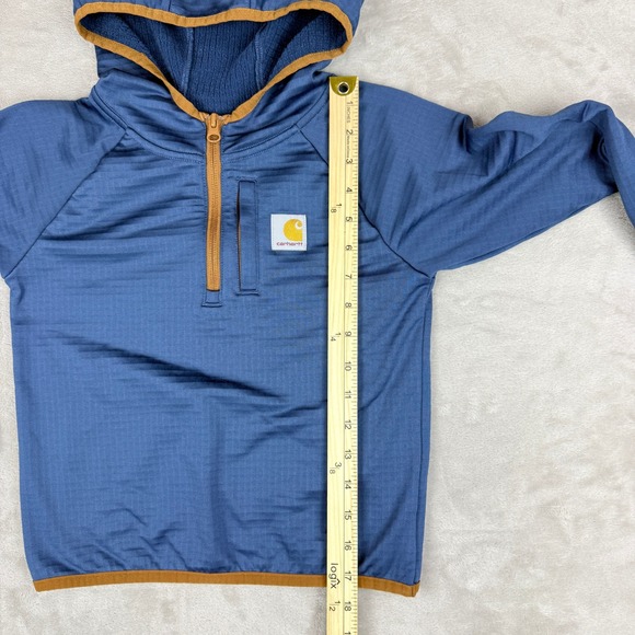 Carhartt Force Hoodie Kids 5 Steel Blue 1/4 Zip Grid Fleece Outdoors School Play - Picture 6 of 8